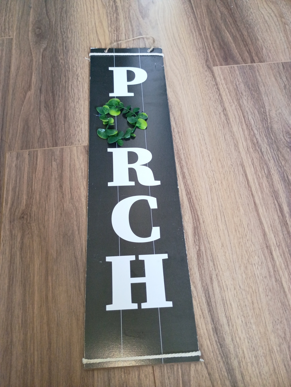 Black 'PORCH' Vertical Wood Wall Sign with Green Wreath